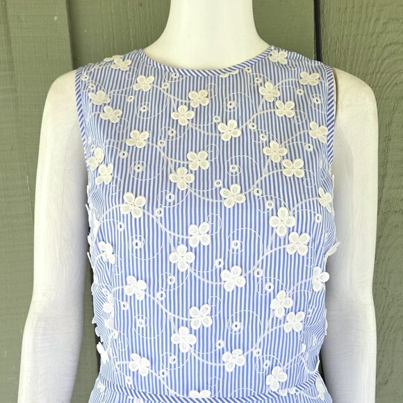 MAGGY LONDON Blue Striped Applique Daisy Sheath Dress 10/12 - Picture 2 of 5